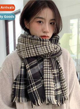 Thousbird check couple imation cashmere shawl neck scarf aut