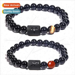 New Twelve Constellation Stch Bracelet Men Tiger Eye Stone A