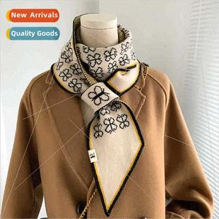 wool Korean fashion scarf lazy knted pattern bow new 2021