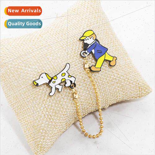Ebya brooch creative Japanese cartoon funny dog walking boy