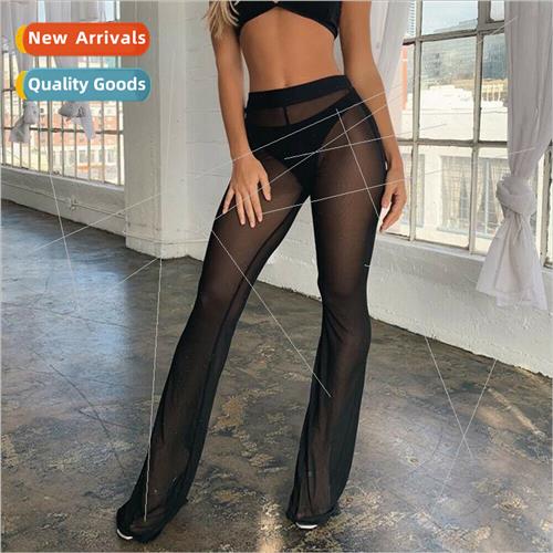 Women Sexy Beach Sheer Mesh See Through Transparent High Ela