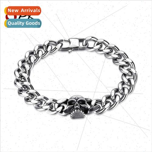 Europe Trend Tanium Steel Men Cuban Chain Set Hip Hop Skull