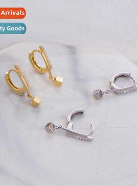 S925 silver simple small square earrings buckle cold wind ni