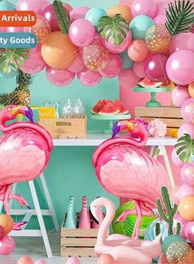 Hawaii flamingo balloon chain summer theme party pink backdr