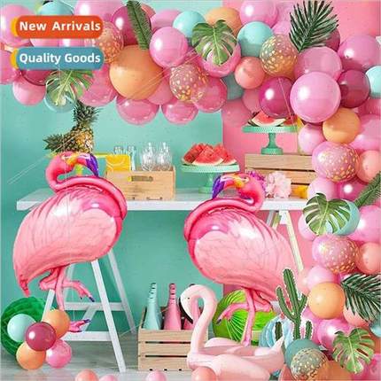 Hawaii flamingo balloon chain summer theme party pink backdr