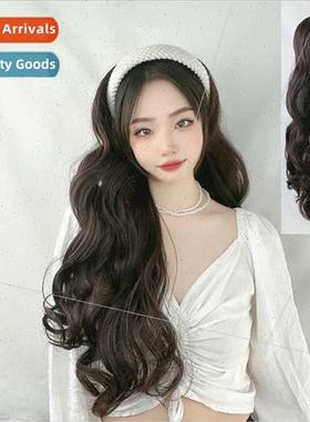 Lazy hair band wig female center parted long curly hair high