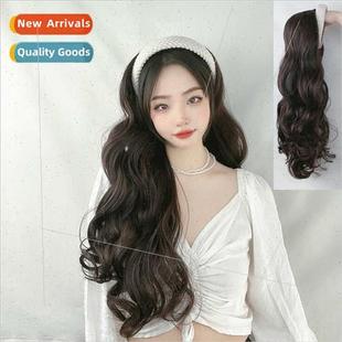 Lazy hair band wig female center parted long curly hair high