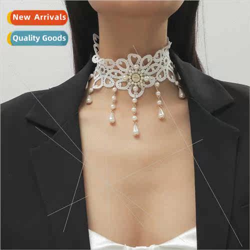 Europe pearl bar accessories vintage lace necklace fashion v