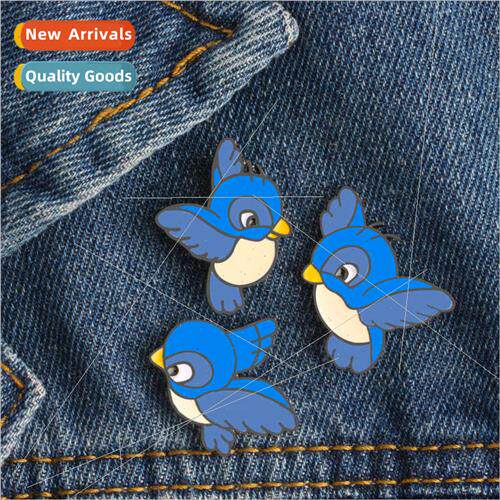 Enamel Blue Bird Corsage Cartoon Bird Alloy Oil Drip Brooch