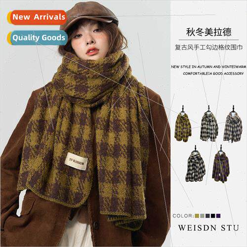 Korean  plaid wrapped edge versatile warm shawl dual-use lon
