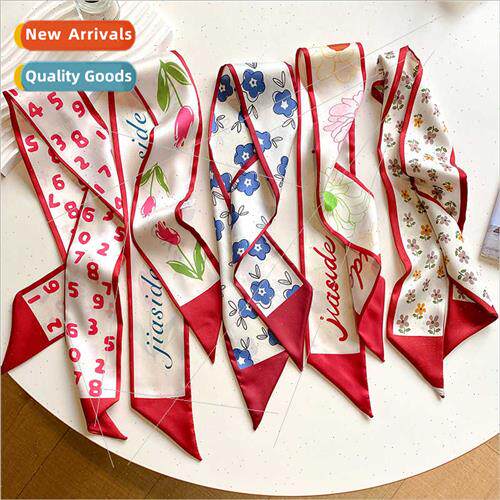 Ambient sense fashion red small silk scarf women double-side