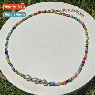 Bohemian tide necklace nd handmade colorful rice beads beade