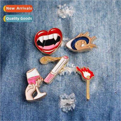 Cartoon cute wine glass matches love fish cigarette brooch b