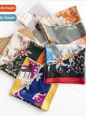 Botanical flowers printed small square scarf fashion commute