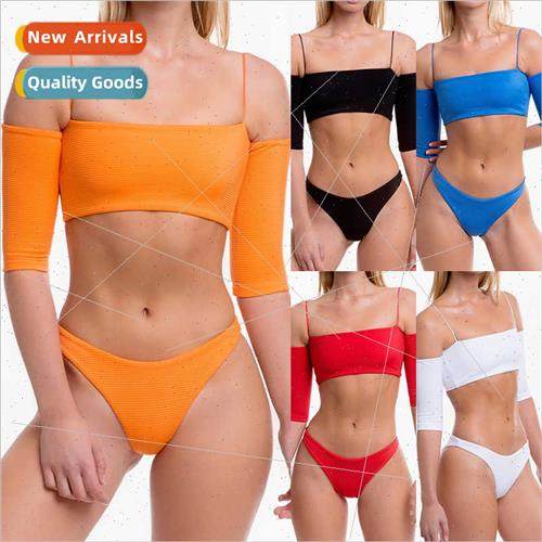 Swimsu Europe Sexy Nylon Threaded Wh Sleeve Solid Color Biki