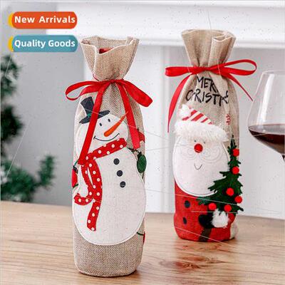 Christmas burlap old man snowman wine cover dining table win