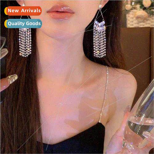 Beads waterfall Cubic zircon long tassel earrings niche earr