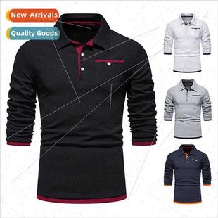New Men Long Sleeve Polo Shirt Casual Slim Solid Color Soft