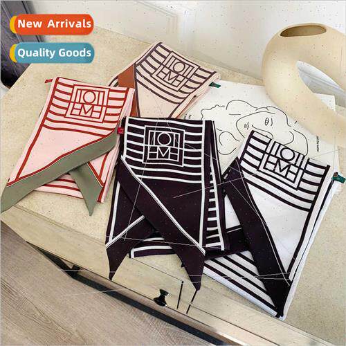 2023 new striped Korean small silk scarf women simulation si
