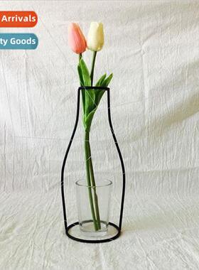 Faroot Iron Wall Hanging Shelf Glass Flower Vase Holder Home