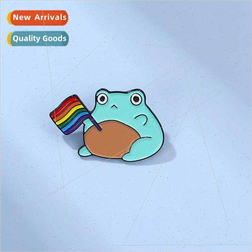 Creative cartoon frog take rainbow flag enamel alloy brooch