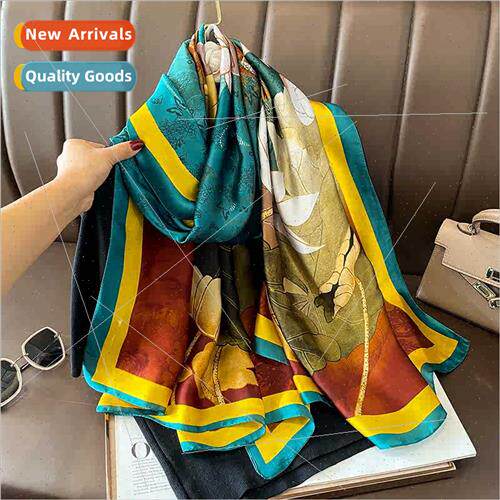 retro light thin lotus simulation silk large long scarf fema