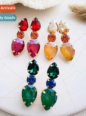 earrings French retro rhinestone earrings senior sense gemst