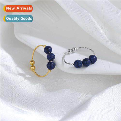 Three blue round beads ring fall winter new ethnic transfer
