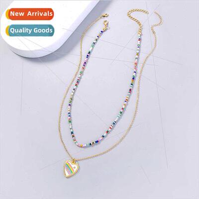 New colorful dripping heart necklace summer nd double layere