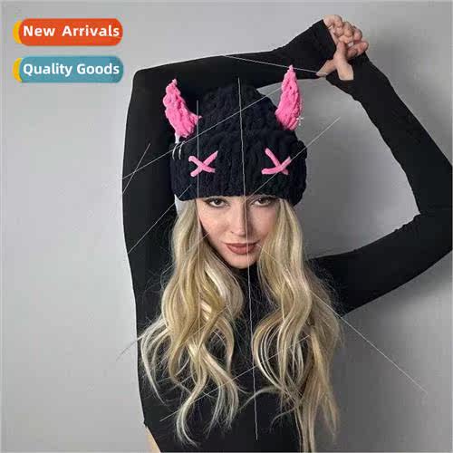 Autumn winter hand-knted wool hat imp horns thickened warm c