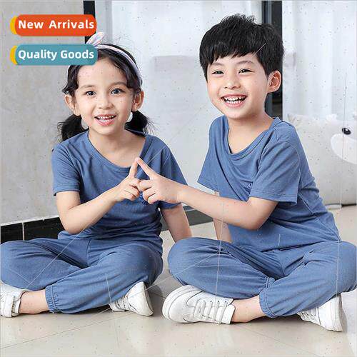 Summer boys girls solid color short-sleeved long pants su ch