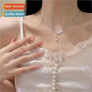tassel pearl necklace female collarbon Three niche butterfly