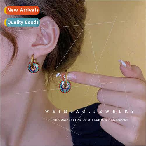 Tanium steel flowers drip oil circle earrings court lerary e