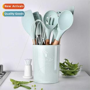 ght Green Wooden Handle licone Kchenware 11pcs Set Non-Stick