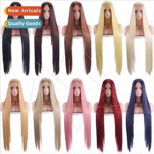 100CM1m center parted cosplay wig black pink multi-use actio