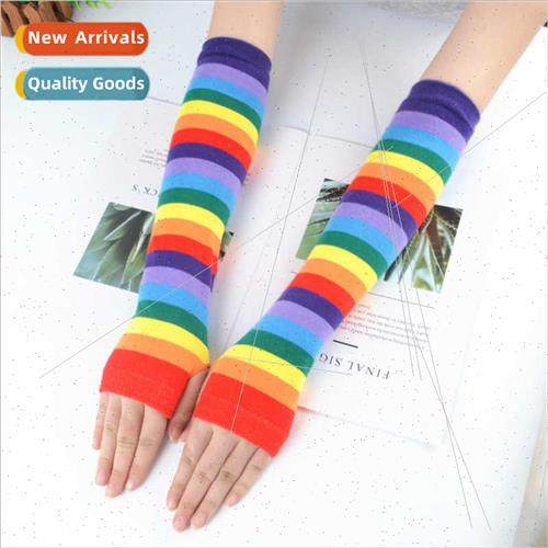 Korean  summer sleeve elastic gloves rainbow colour striped