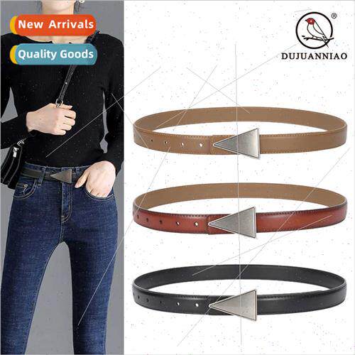 Women belt silver vintage triangle smooth buckle belt pure c