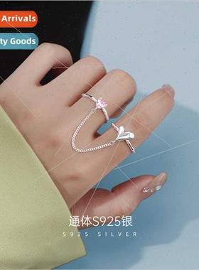 S925 silver heart ring female ins cold wind open index finge
