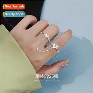 S925 heart silver ins ring cold female open finge index wind