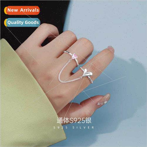 S925 silver heart ring female ins cold wind open index finge