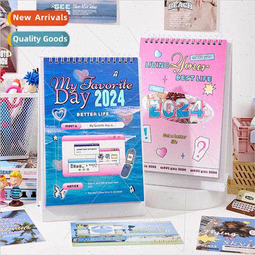 2024 Retro Time Machine-Collage Desk Calendar Korea Desktop
