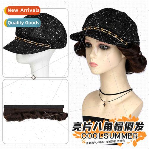 Wig hat female retro removable fashion sequins black octagon