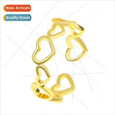 mple hollow love ring female ins size even heart gold-plated