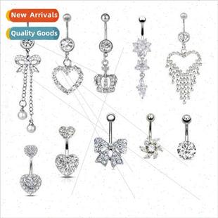 diamonds belly button eaby10pcs heart steel ring stainless
