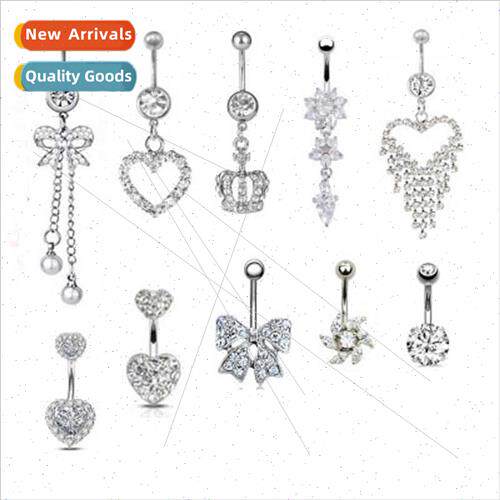 eaby10pcs stainless steel diamonds belly button ring heart s