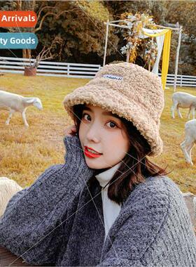 Autumn winter lamb wool hat female fisherman hat wheat embro