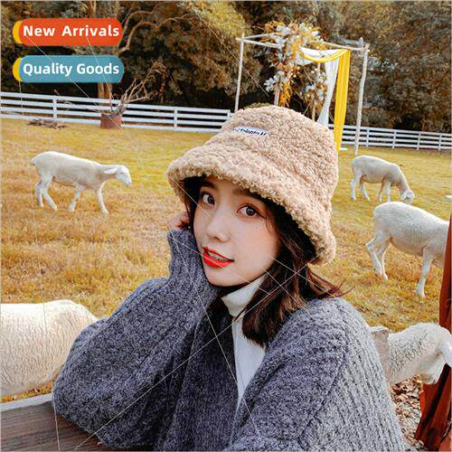 Autumn winter lamb wool hat female fisherman hat wheat embro