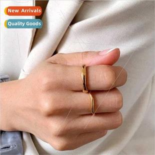 Fashion mple Irregular Wavy Stainless Ring Gold