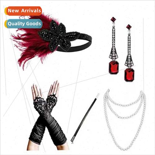 Prom Party Costume Set HairbNecklace Earrings Gloves Smoking