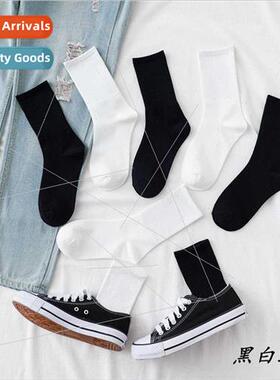 Socks men spring summer mid-calf socks solid color black whe